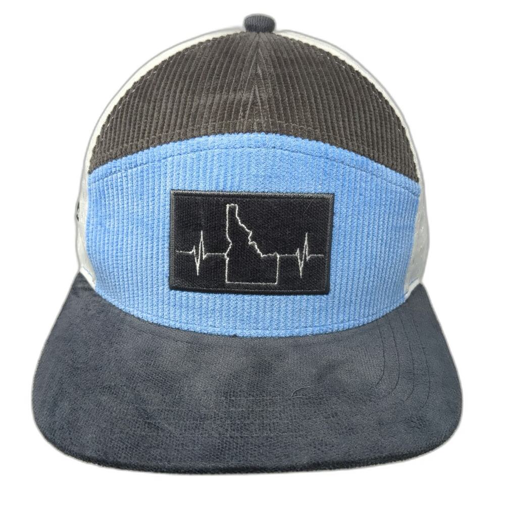 The Heartbeat Brand Trucker Hat OSFM Blue White Black Idaho Corduroy Snapback